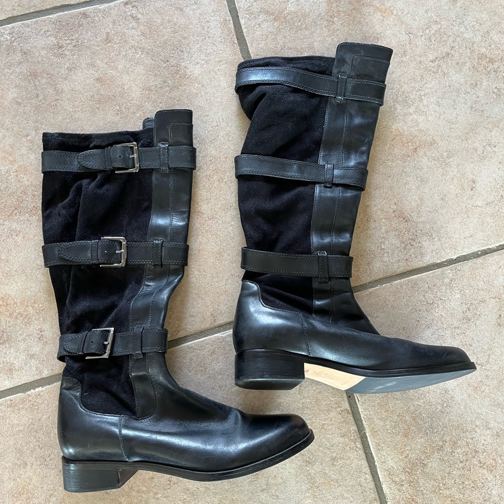 Cole Haan Black leather tall boots size 8 1/2 with buckles